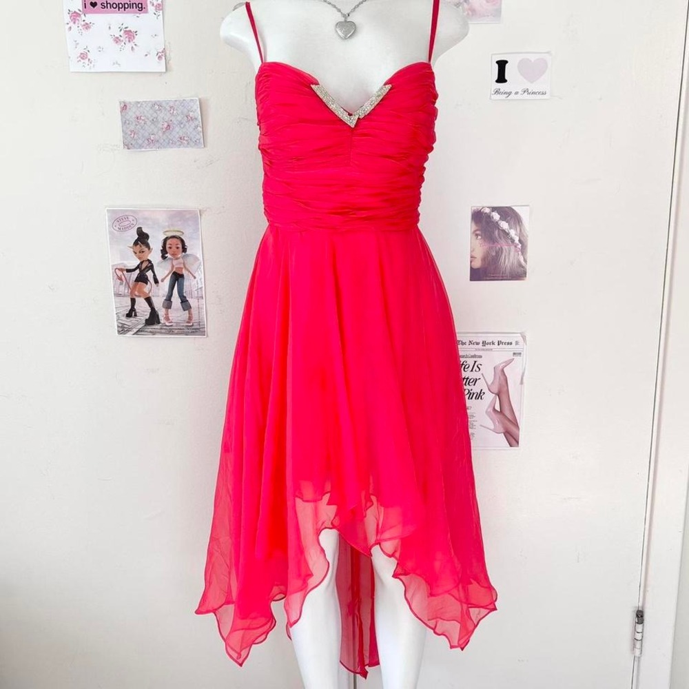 Vintage Cindy U.S.A. Neon Pink‎ High-Low Prom Dress
